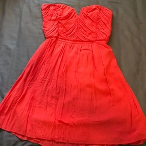 Coral Strapless Fit and Flare Dress